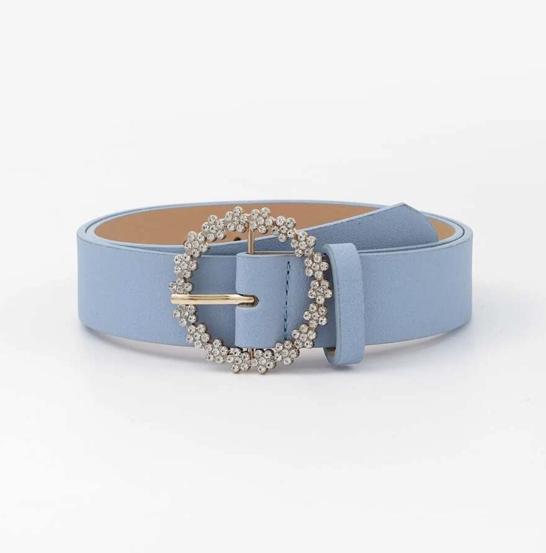 NEW Light Blue Rhinestone Circle Buckle Belt