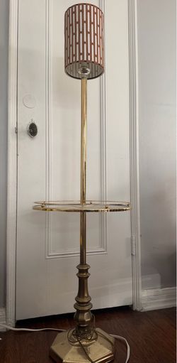 Brass Floor Lamp with Glass Table
