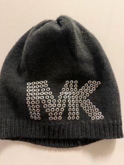 Black Slouchy Knit Beanie with Studded “MK” Logo