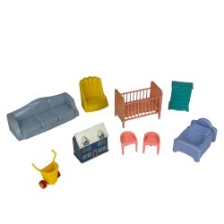 Vintage Lot Miscellaneous Plastic Dollhouse Furniture 9-Pc.