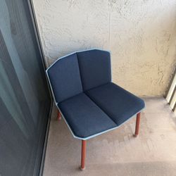 Heavyweight Designer Lounge Chair – Navy Blue Seat, Red-Orange Legs
