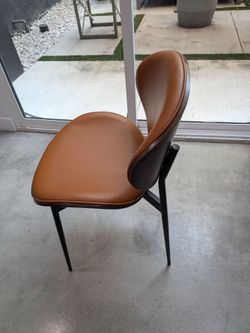 Modern Mid-Century Faux Leather Dining / Accent Chair (Cognac & Matte Black)