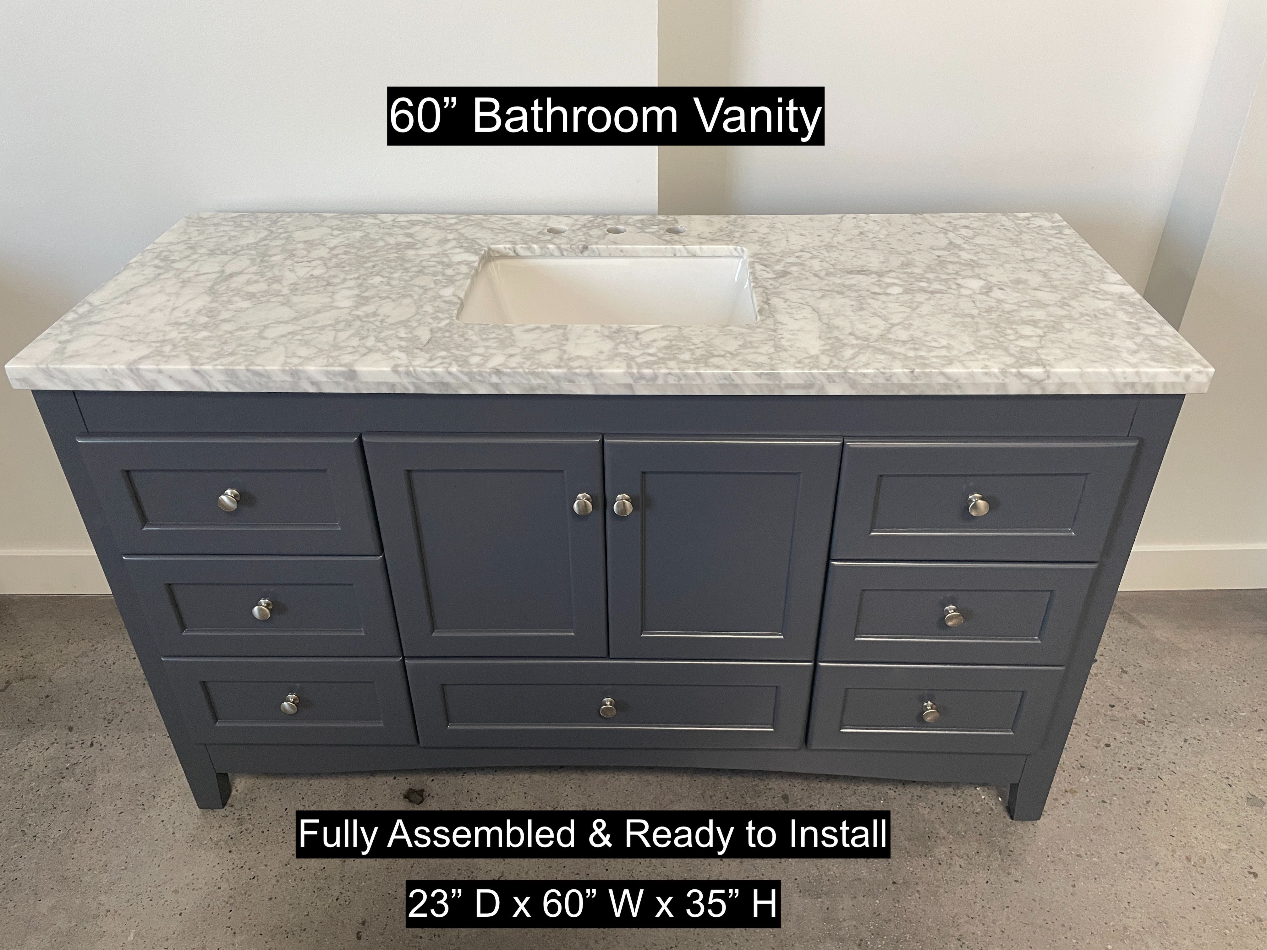 60" Bathroom Vanity with Carrara Marble Countertop & Solid Wood & Plywood Cabinet #3442