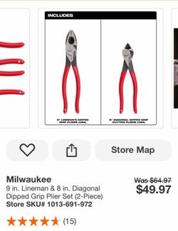 Milwaukee 9 in. Lineman & 8 in. Diagonal Dipped Grip Plier Set (2-Piece)