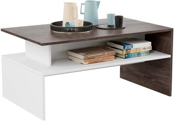 Modern Console Coffee Table 2-tier, 35.4" Rectangular Storage Open Shelf Table