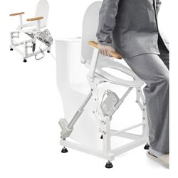 Lift Toilet Seat for Elderly with Wooden Armrests, FSA/HSA Eligible Dual Motors Electric Sit to Stand Lift for Elderly and Disabled, Toilet Seat Lift 