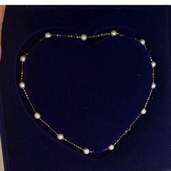 18K Gold starrry Pearl Necklace - White Pearls real 