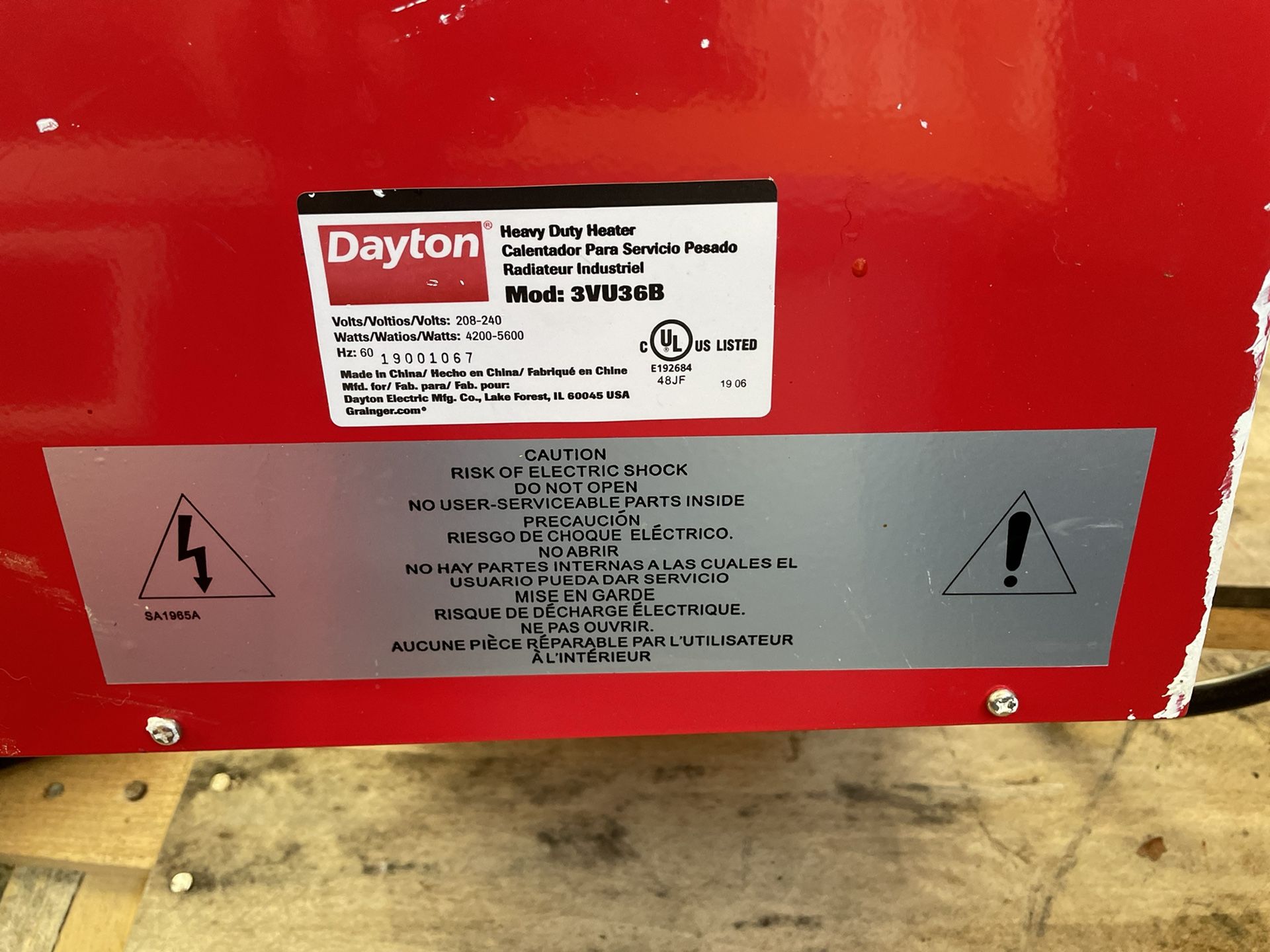 Dayton 3VU36 Heater, Space, 240/208 V for Sale in The Bronx, NY - OfferUp