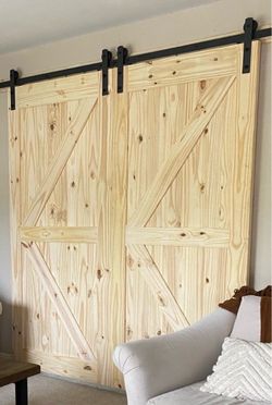 Pair of 36” x 84” Solid Wood Barn Doors + Black Hardwa