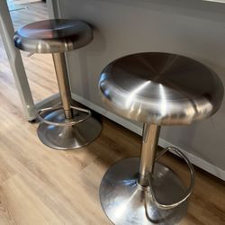 Two Stainless Steel Barstools