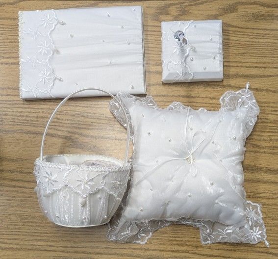 Wedding Ring Bearer Pillow, Flower Girl Basket, and Guest Book