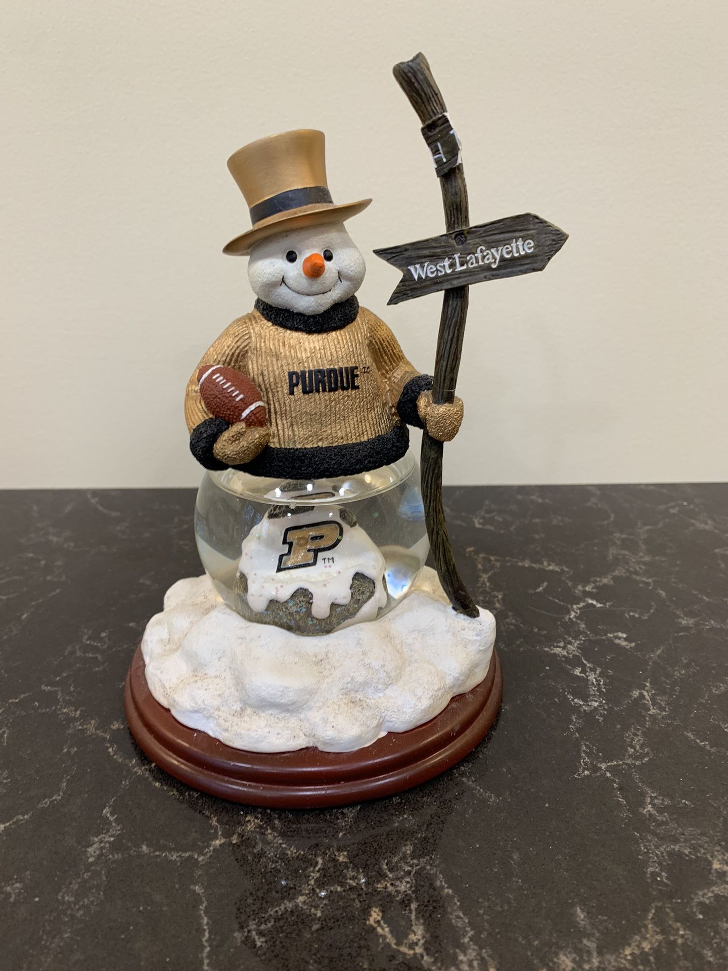 2002 Colligiate Collectables, Purdue University Snowman in Purdue Shirt Snow-Globe.