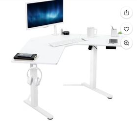 VIVO White Electric 47" x 47" Corner Standing Desk, L-Shaped Workstation