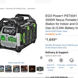 EGO Power PST3041 3000W Nexus Portable Power Station for Indoor use. Includes (4) 5.0Ah Battery NEW