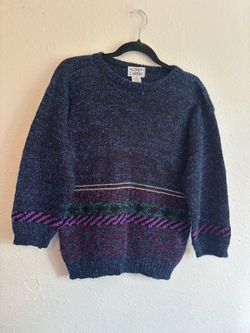 Koret Retro Navy Crewneck Sweater with Purple & Green Pattern