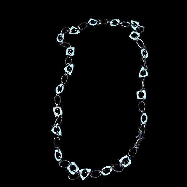 Lia Sophia black/white multi-shape long necklace, 38"-41.5". EUC.