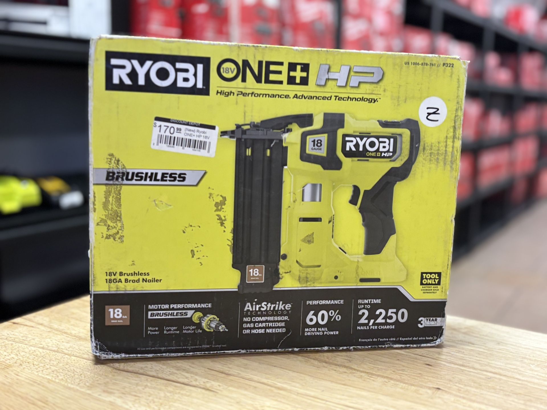 ONE+ HP 18V 18-Gauge Brushless Cordless AirStrike Brad Nailer (Tool Only)