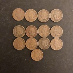Coins – Indian Pennies – 1897 Thru 1908 Consecutive Dates – Total 12 Coins Over 125 Years Old