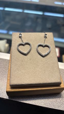 Crystal Heart Drop Earrings Silver Tone