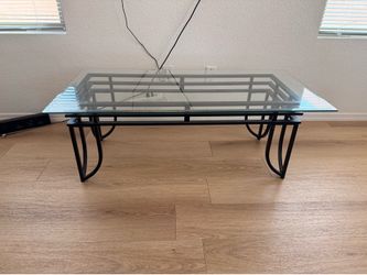 Modern Glass Top Coffee Table – Black Metal Frame