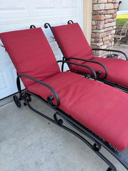 Wrought Iron Patio Chaise Loungers with Cushions – Set of 2
