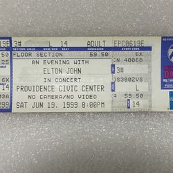 Elton John Unused Concert Ticket Providence Civic Center 1999