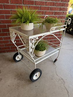 Vintage Metal Rolling Garden Cart/ Plant Stand /Bar Cart / Serving Cart