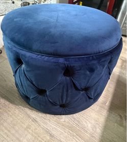 Blue Velvet Tufted Storage Ottoman