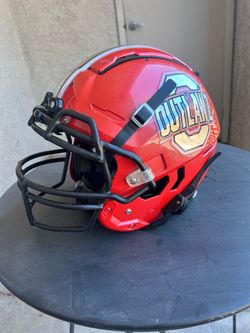 Schutt F7 Youth XL Football Helmet – Custom Outlaws Decals – Red – Black Facemask