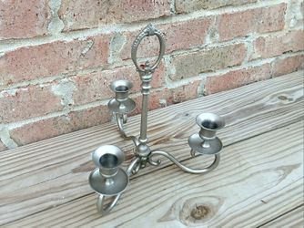 Vintage Pewter 3-Arm Candelabra Centerpiece 