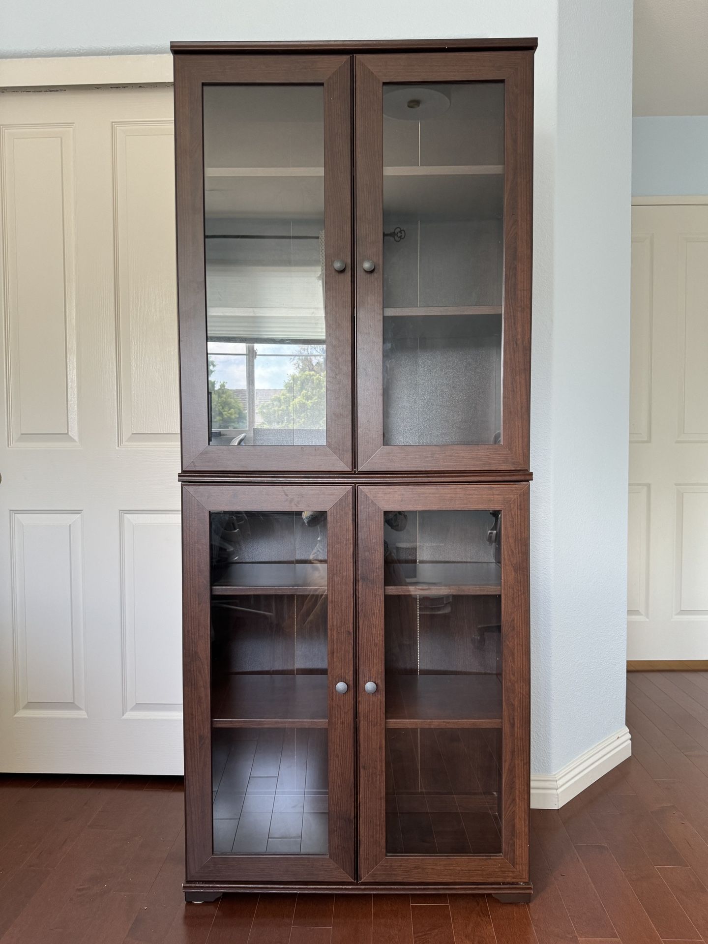 Ikea Borgsjo Bookcase/Bookshelf Cabinet With Glass Doors Brown