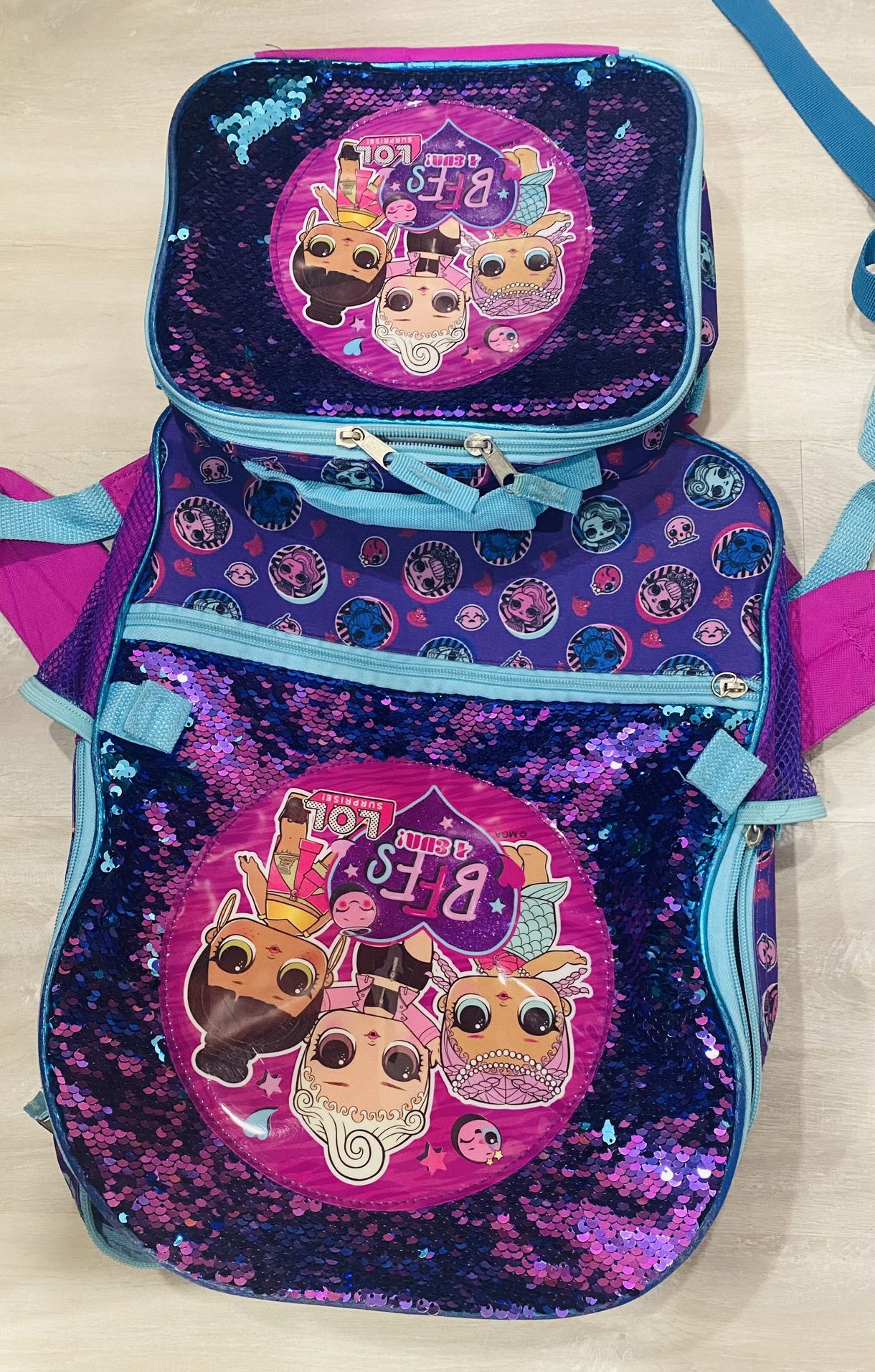 LOL Reversible Sequins Backpack With Matching Lunch Bag 