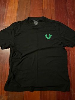 True Religion Black T-Shirt Green Logo
