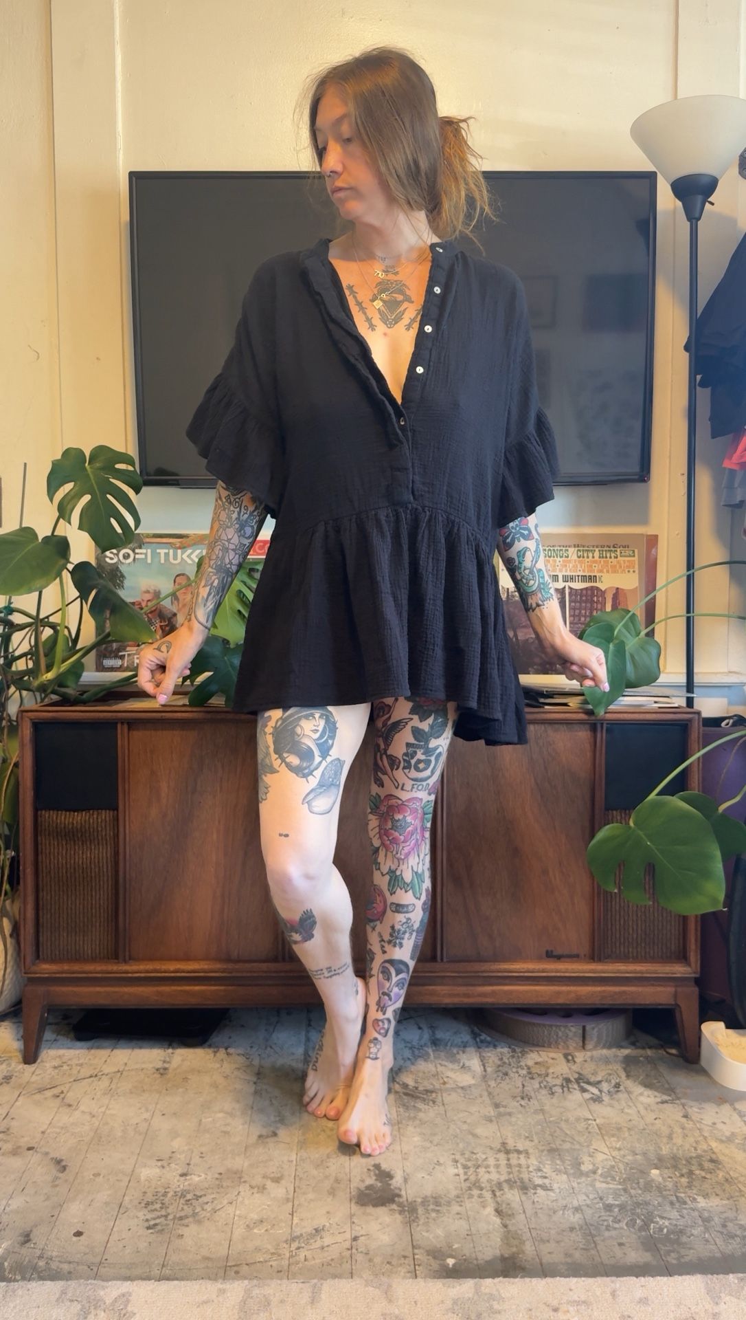 Maisie Womens black Oversized Tunic Dress