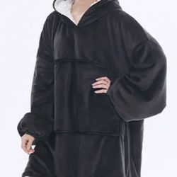 Hoodie Blanket Sweatshirt Black With Sherpa - Unisex - One Size - Oversized
