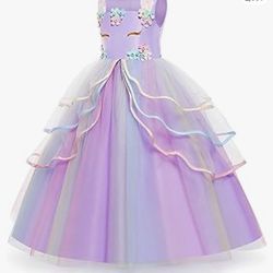 Yipkorra Unicorn Dress for Girls Unicorn Costume Pageant Princess Party Birthday Long Gown with Unicorn Headband Size 5-6y