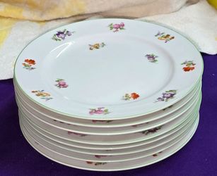 Set of 8 Rose China Japan Small Flowers & Green Trim Pattern RO8 Salad Plates A93Z351