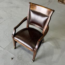 Decorative Wooden Chair With Leather Inserts