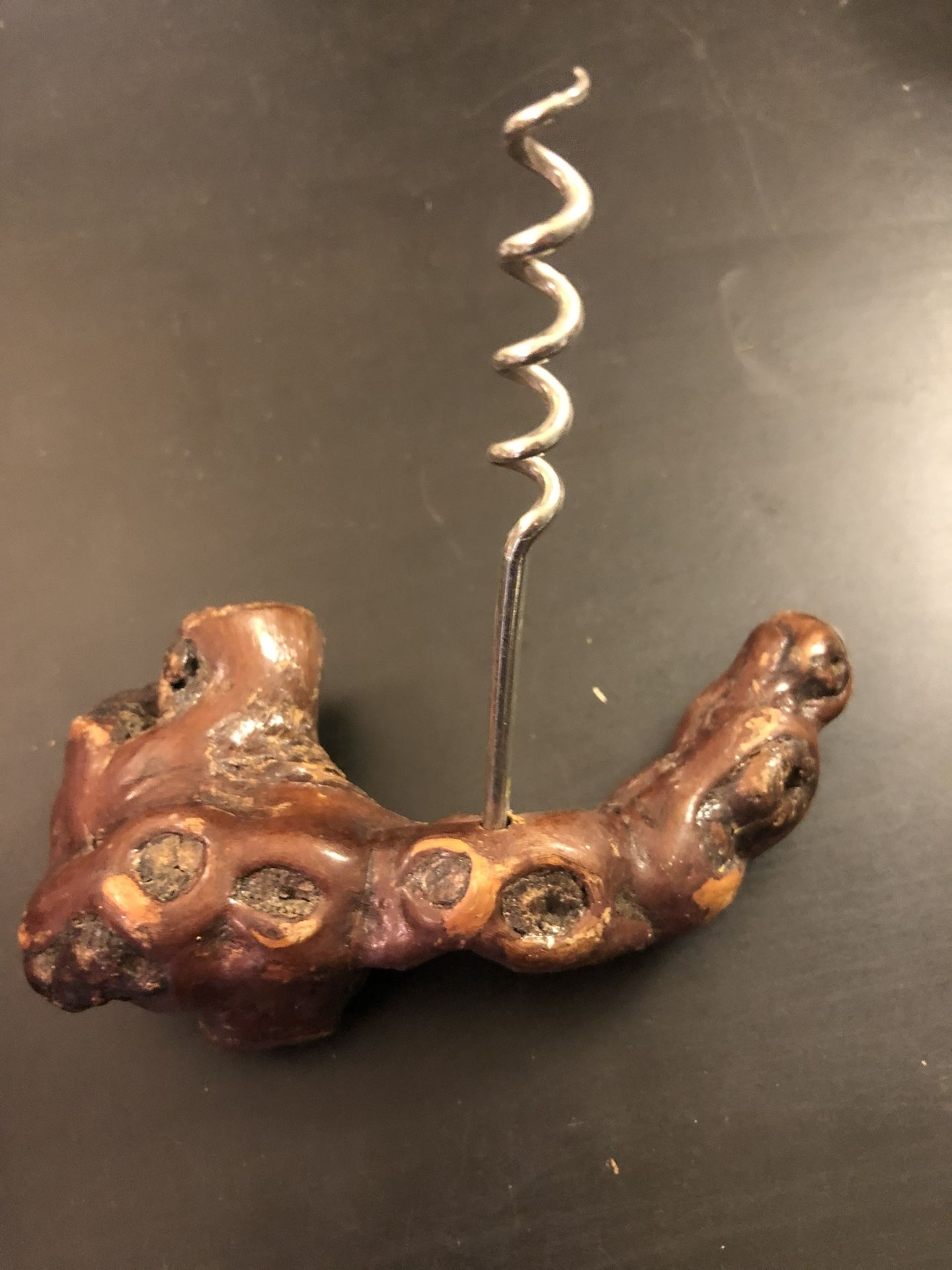 Vintage French Grape Vine Wood Corkscrew Bottle Opener