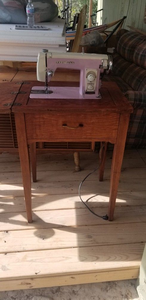 Pink Brother Sewing Machine In Cabinet