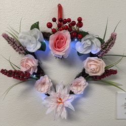 Handmade Cute Valentines Day Heart Wreath with Lights.  Please See My Other Items For Sale.