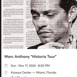 Marc Anthony-4 Concert Tickets-FL1 Row 7 Miami 11/17
