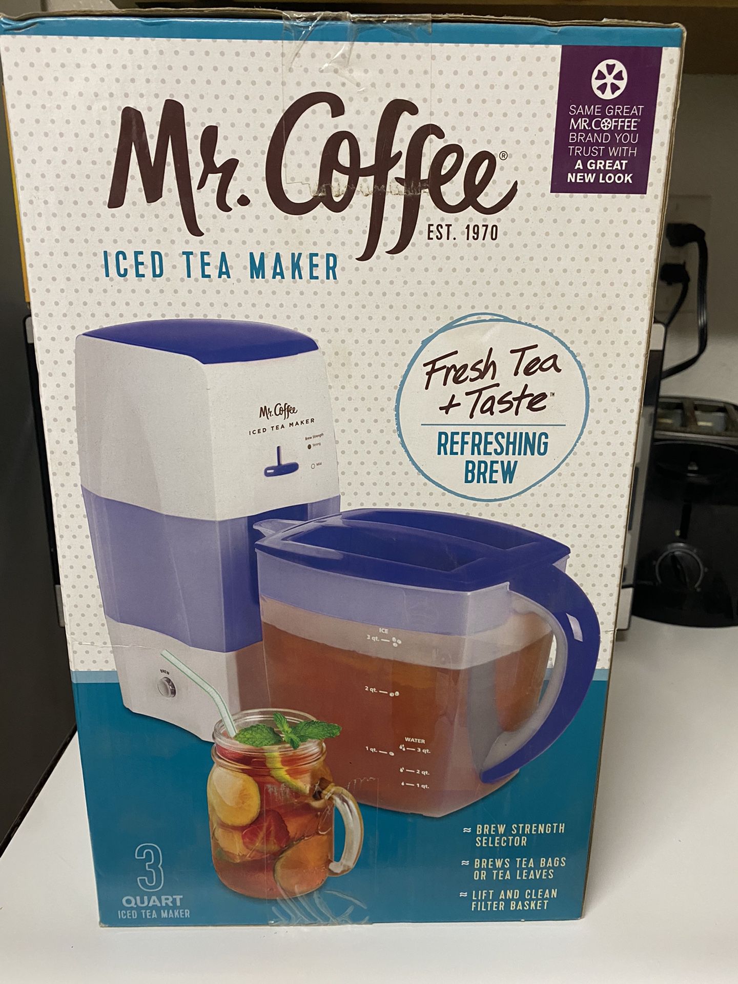  Mr. Coffee Iced Tea Maker 3 Quart with Brew Strength Selector  (Blue): Home & Kitchen