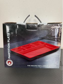 NEW Chef's Counter Partition Sectioned Plate Set - Red/Black (4 Plates)