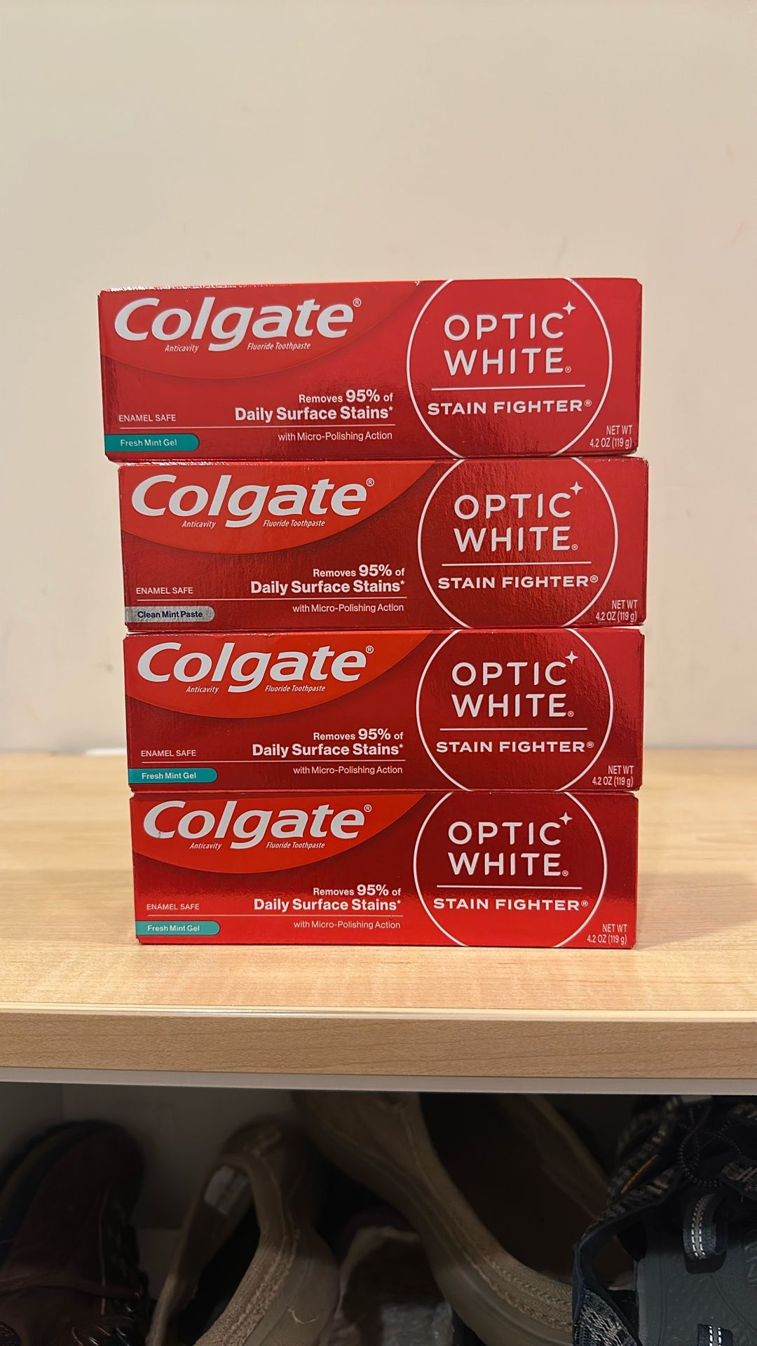 Colgate Optic White toothpaste 4.2 oz: $2 each
