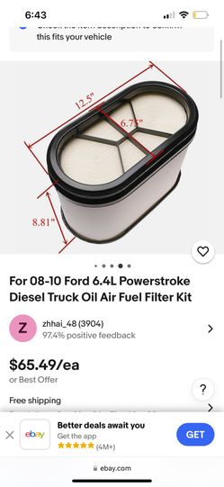 2008-2010 Ford F-250 6.4L Powerstroke Diesel truck Oil Air Filter