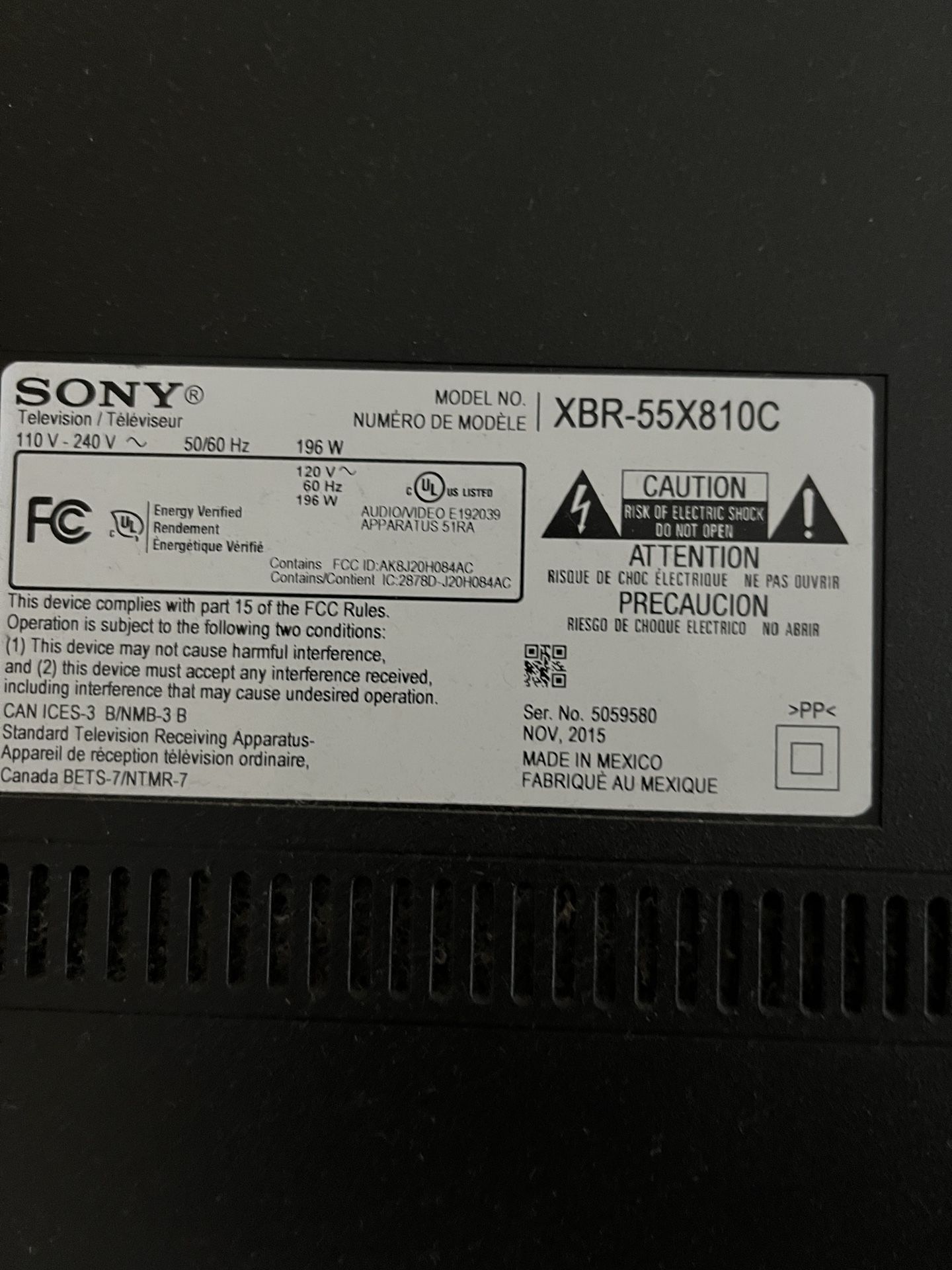 Sony Bravia 4k 55” xbr 55x810c (2016 Model) 100 for Sale in Los