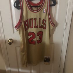Mitchell And Ness Gold And Red 1(contact info removed) Michael Jordan Chicago Bulls Jersey 