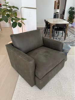 Crate and barrel green leather swivel chair