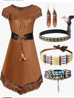 Haysandy Indian Costume Women Dress Set, Fringe Halloween Outfit Product Images and Videos (AI Generated Alt Text)